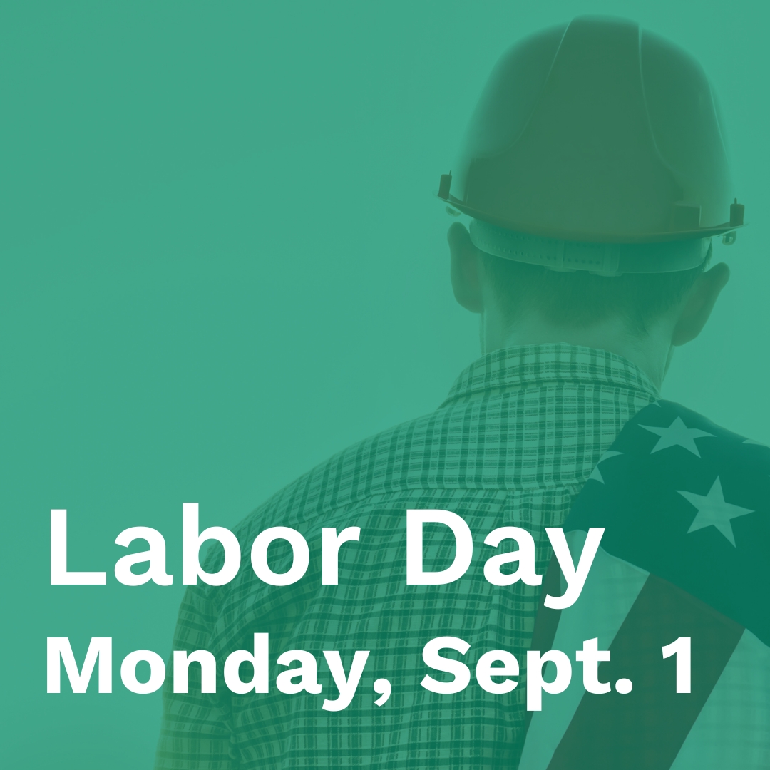 A man wearing a hard hat with the American Flag resting upon his shoulder. The text reads 