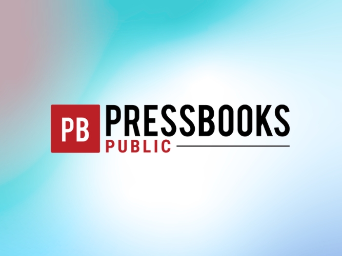 Pressbooks Public logo over a background of several open books, viewed from the side with pages fanned out.